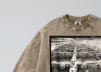 Oversized Snow Washed Cotton Sweatshirt - WW2 B24 Liberator Bomber Print
