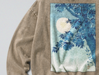 Oversized Snow Washed Cotton Sweatshirt - Japanese Tree & Full Moon Print