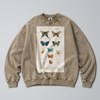 Oversized Snow Washed Cotton Sweatshirt - Vibrant Butterflies Print