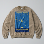 Oversized Snow Washed Cotton Sweatshirt - Planetarium for the Stars Print