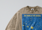 Oversized Snow Washed Cotton Sweatshirt - Planetarium for the Stars Print