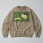 Oversized Snow Washed Cotton Sweatshirt - Hen & Chicks Print