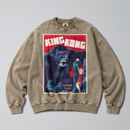 Oversized Snow Washed Cotton Sweatshirt - King Kong Movie Poster Print
