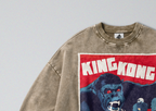 Oversized Snow Washed Cotton Sweatshirt - King Kong Movie Poster Print