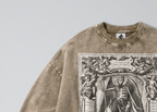 Oversized Snow Washed Cotton Sweatshirt - Memento Mori & Angel of Death Print
