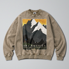 Oversized Snow Washed Cotton Sweatshirt - Mountains of Montana Print