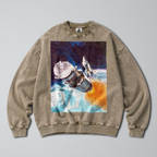 Oversized Snow Washed Cotton Sweatshirt - NASA Spaceship in Orbit Print
