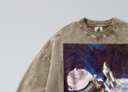 Oversized Snow Washed Cotton Sweatshirt - NASA Spaceship in Orbit Print