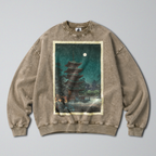 Oversized Snow Washed Cotton Sweatshirt - Japan's Asakusa Kinryuzan Temple