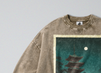 Oversized Snow Washed Cotton Sweatshirt - Japan's Asakusa Kinryuzan Temple