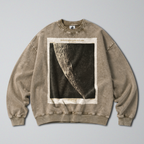 Oversized Snow Washed Cotton Sweatshirt - Photo of the Moon Print