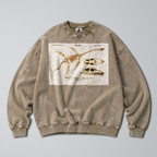 Oversized Snow Washed Cotton Sweatshirt - Plesiosaur Skeleton Fossil Print