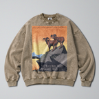 Oversized Snow Washed Cotton Sweatshirt - Preserve Wildlife & Nature Print