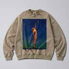 Oversized Snow Washed Cotton Sweatshirt - Reach fo the Moon Print