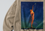 Oversized Snow Washed Cotton Sweatshirt - Reach fo the Moon Print