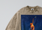 Oversized Snow Washed Cotton Sweatshirt - Reach fo the Moon Print