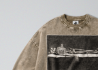 Oversized Snow Washed Cotton Sweatshirt - Skeleton in Tomb Print