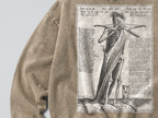Oversized Snow Washed Cotton Sweatshirt - Skeleton With Crossbow Print