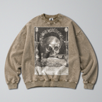 Oversized Snow Washed Cotton Sweatshirt - Memento Mori & Human Skull Print