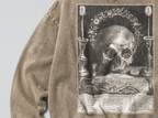 Oversized Snow Washed Cotton Sweatshirt - Memento Mori & Human Skull Print