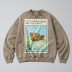Oversized Snow Washed Cotton Sweatshirt - Toad Rowing Boat Print