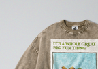 Oversized Snow Washed Cotton Sweatshirt - Toad Rowing Boat Print