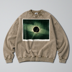Oversized Snow Washed Cotton Sweatshirt - Solar Eclipse Print