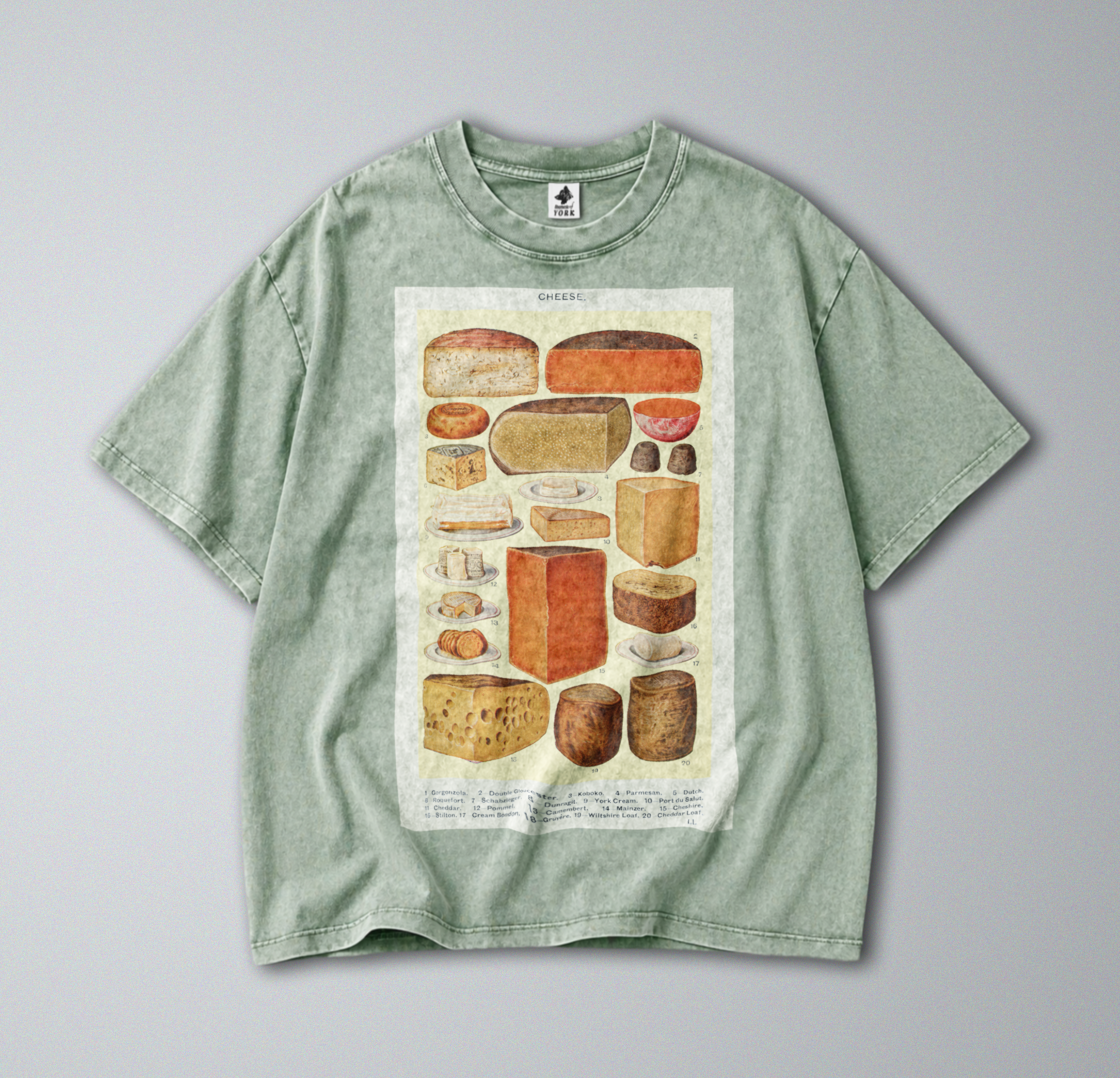 Oversized Snow Washed Cotton Tee - Retro Cheese Collection Print