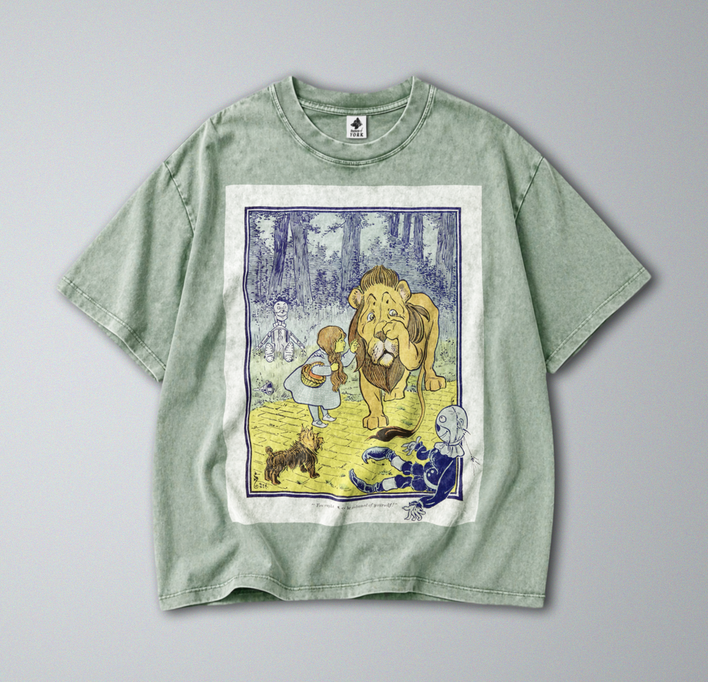 Oversized Snow Washed Cotton Tee - Wizard of Oz Print