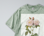 Oversized Snow Washed Cotton Tee - Minimalist & Botanical Pink Roses Print