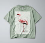 Oversized Snow Washed Cotton Tee - Pink Flamingo Print