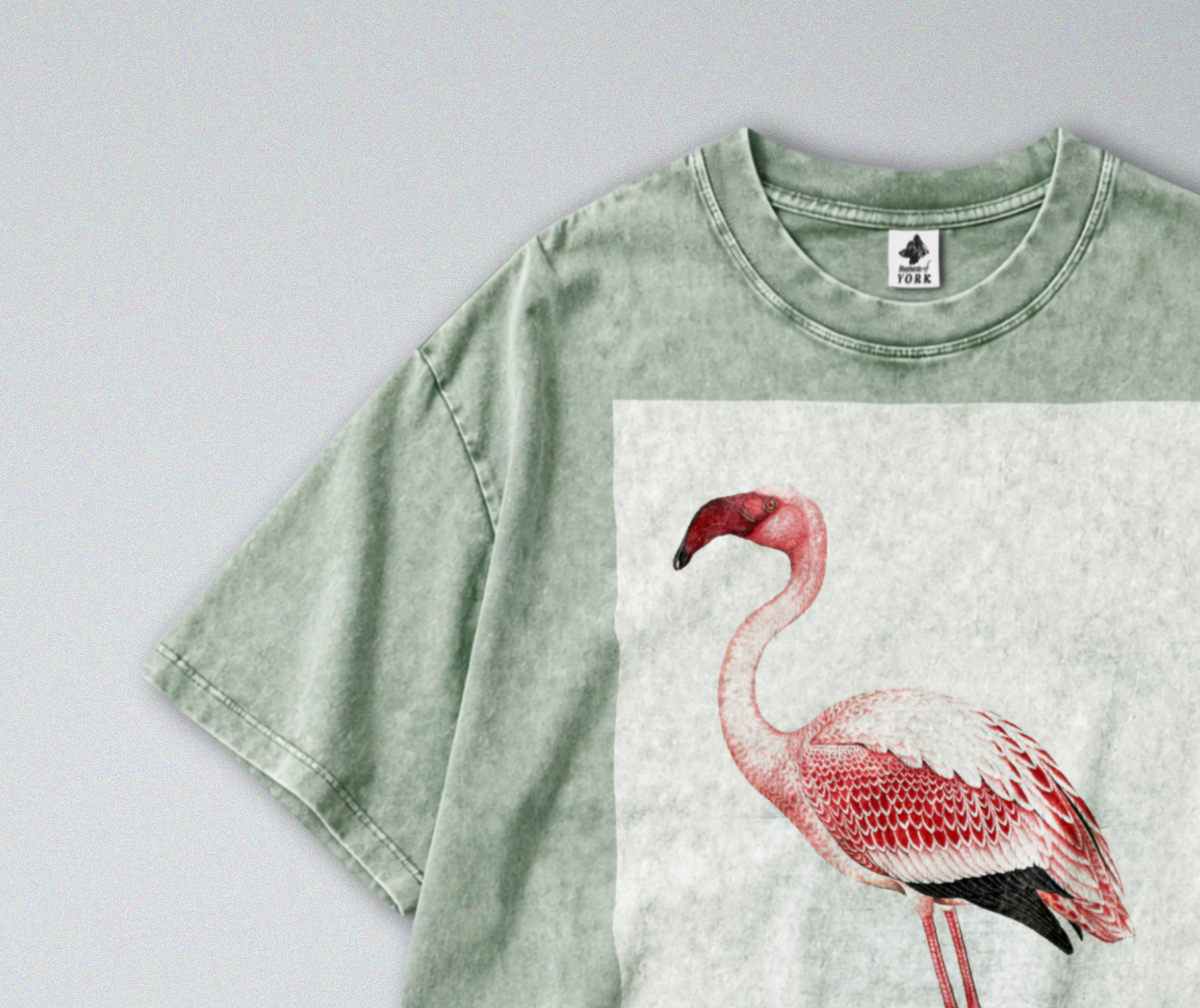 Oversized Snow Washed Cotton Tee - Pink Flamingo Print