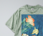 Oversized Snow Washed Cotton Tee - Japanese Floral & Canary Print