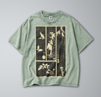 Oversized Snow Washed Cotton Tee - Japanese Botanical Harimaze Print