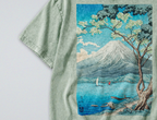 Oversized Snow Washed Cotton Tee - Japan's Mt Fuji Landscape Print