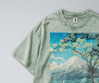 Oversized Snow Washed Cotton Tee - Japan's Mt Fuji Landscape Print