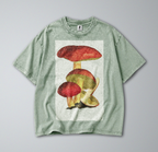 Oversized Snow Washed Cotton Tee - Cottagecore Mushroom Print