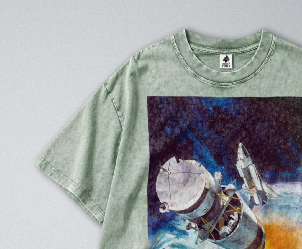 Oversized Snow Washed Cotton Tee - NASA Spaceship in Orbit