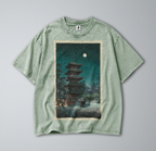 Oversized Snow Washed Cotton Tee - Japan's Asakusa Kinryuzan Temple Print