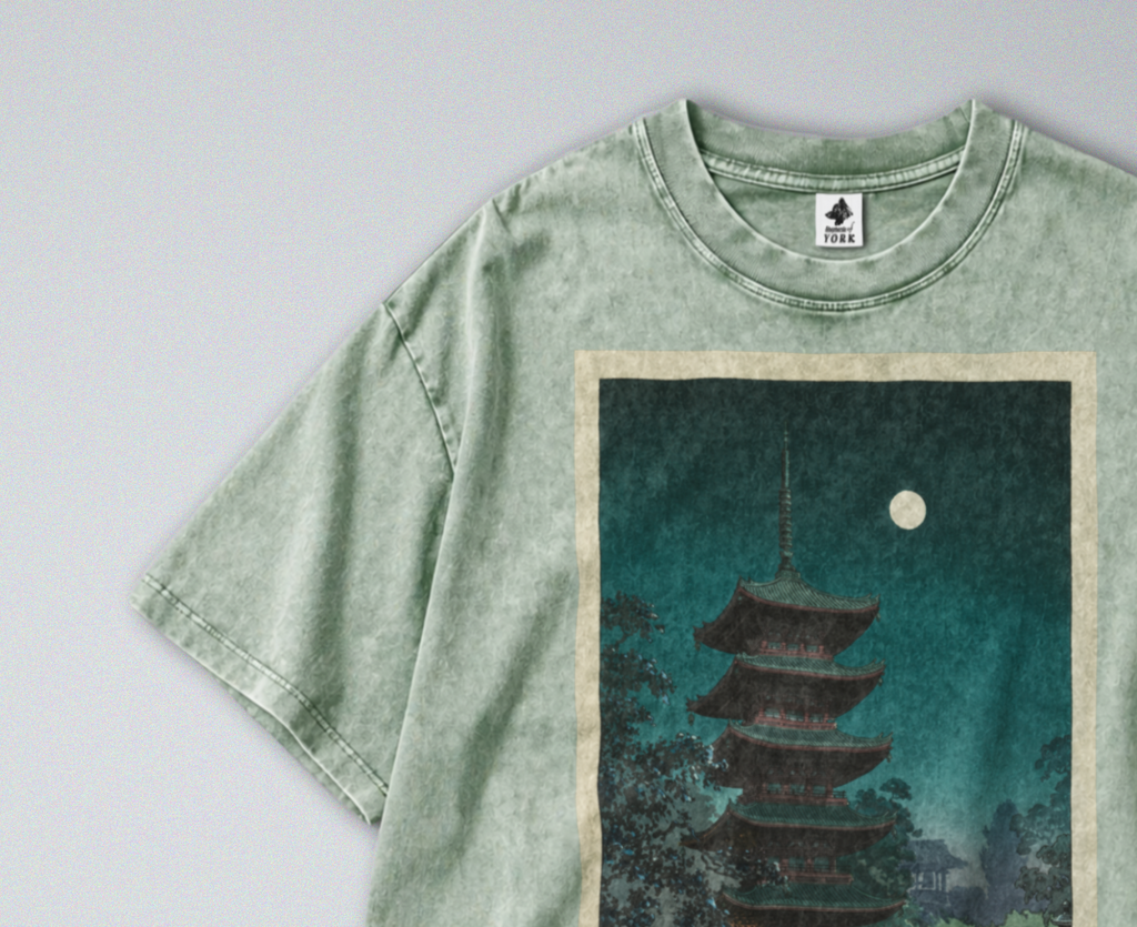 Oversized Snow Washed Cotton Tee - Japan's Asakusa Kinryuzan Temple Print