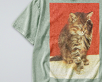 Oversized Snow Washed Cotton Tee - Cute Sleepy cat Print