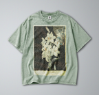 Oversized Snow Washed Cotton Tee - White Lily Flower Print