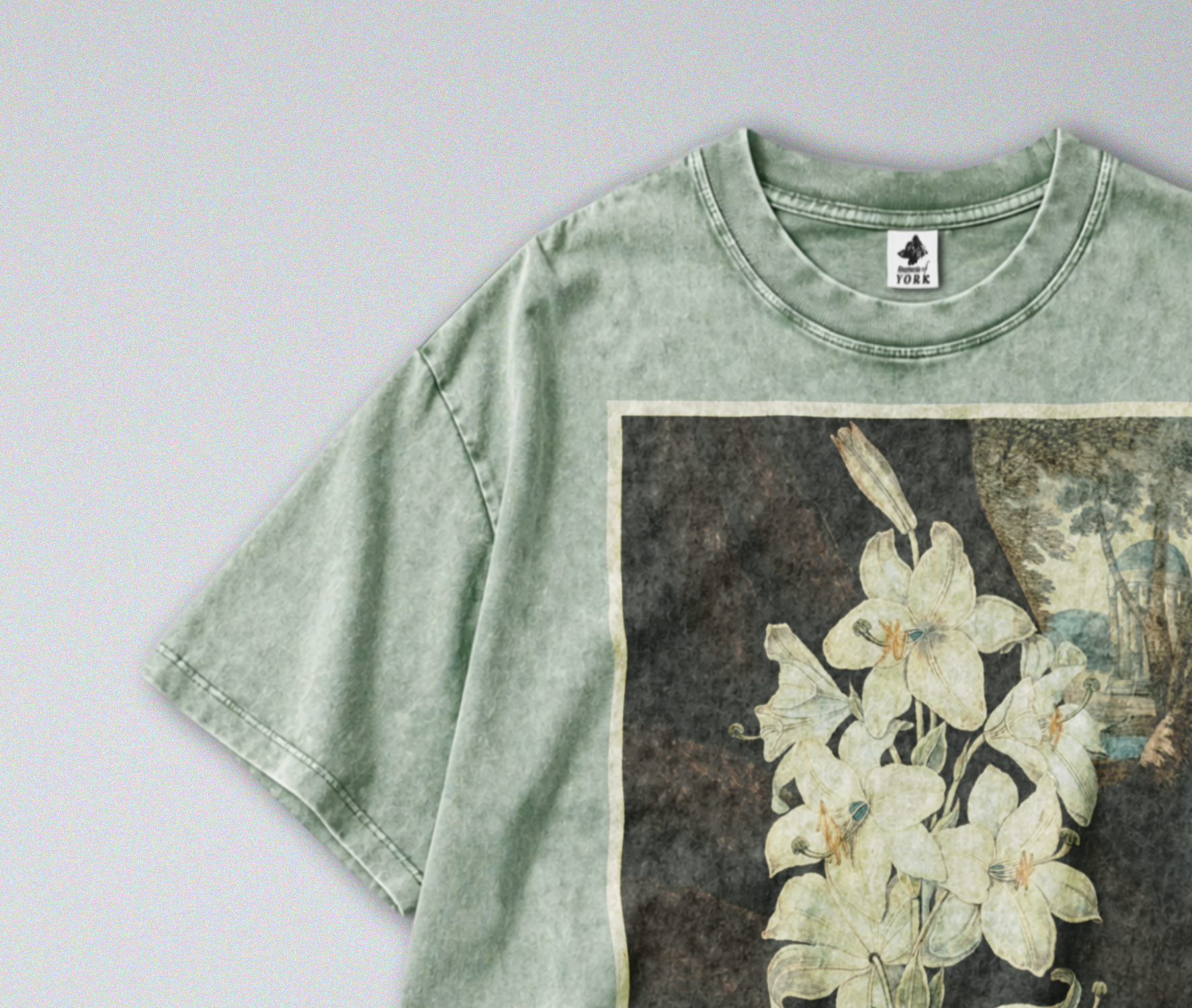 Oversized Snow Washed Cotton Tee - White Lily Flower Print