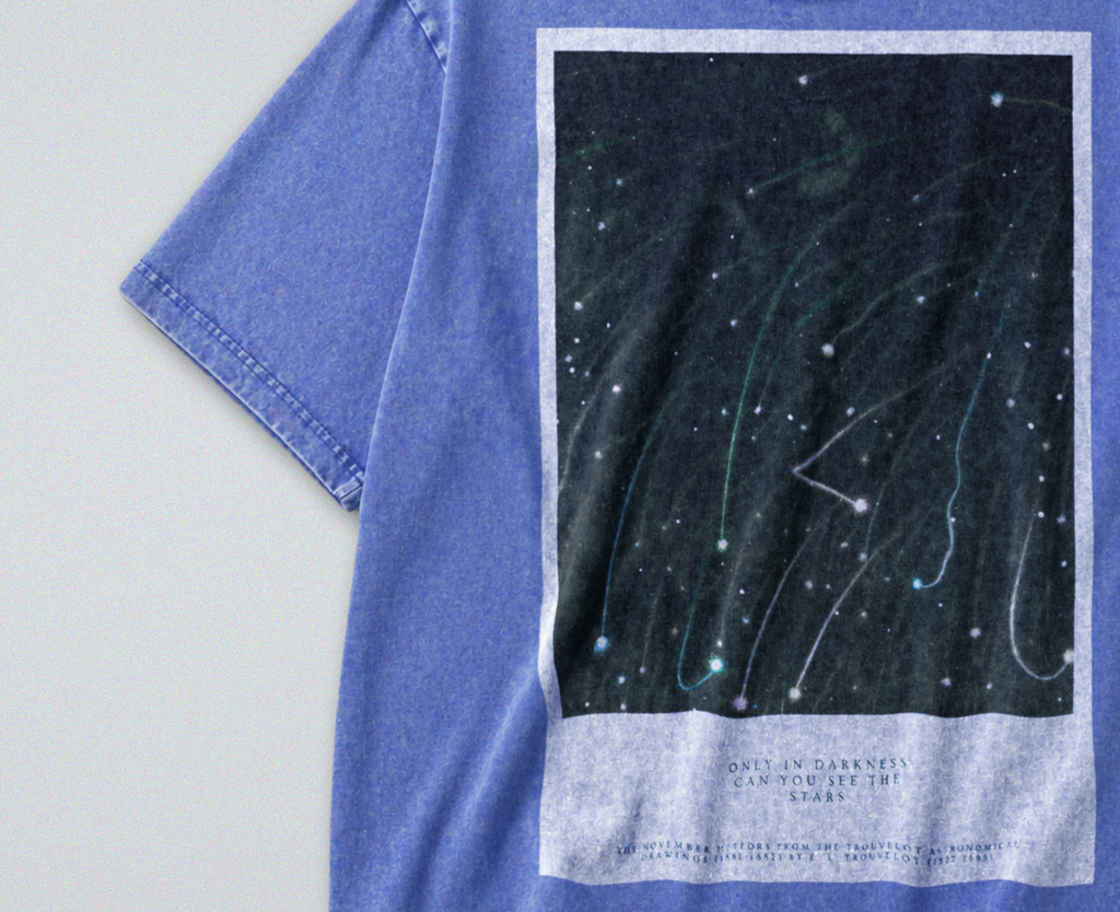 Oversized Snow Washed Cotton Tee - Shooting Stars Print