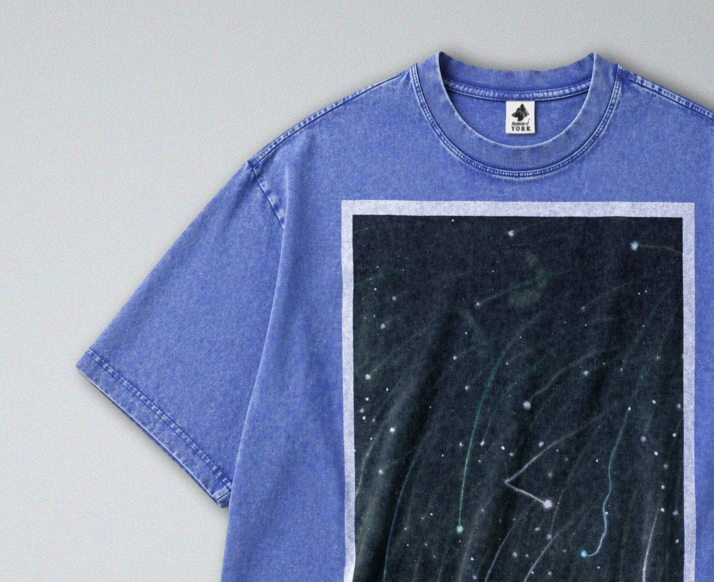 Oversized Snow Washed Cotton Tee - Shooting Stars Print