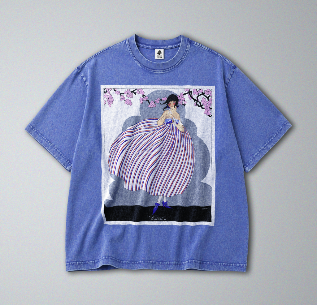 Oversized Snow Washed Cotton Tee - French Fashion Magazine Print