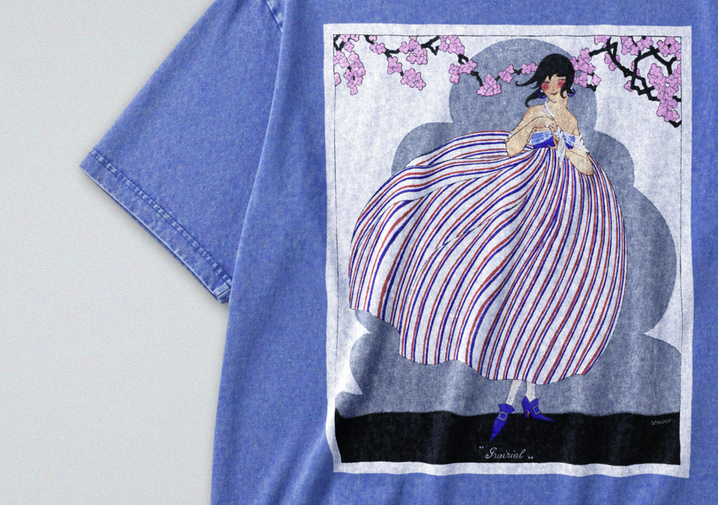 Oversized Snow Washed Cotton Tee - French Fashion Magazine Print