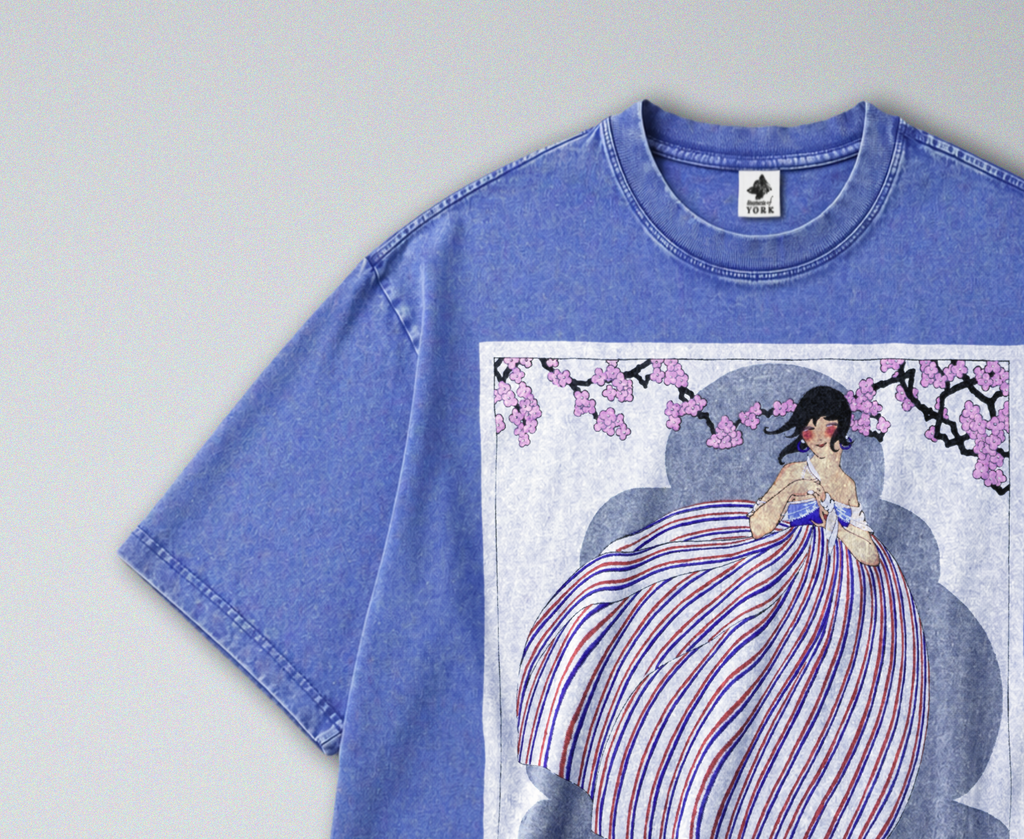 Oversized Snow Washed Cotton Tee - French Fashion Magazine Print