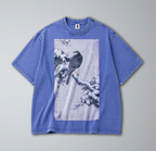 Oversized Snow Washed Cotton Tee - Hawk on Snowy Branch Print
