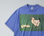 Oversized Snow Washed Cotton Tee - Cute Hen and Chicks Print
